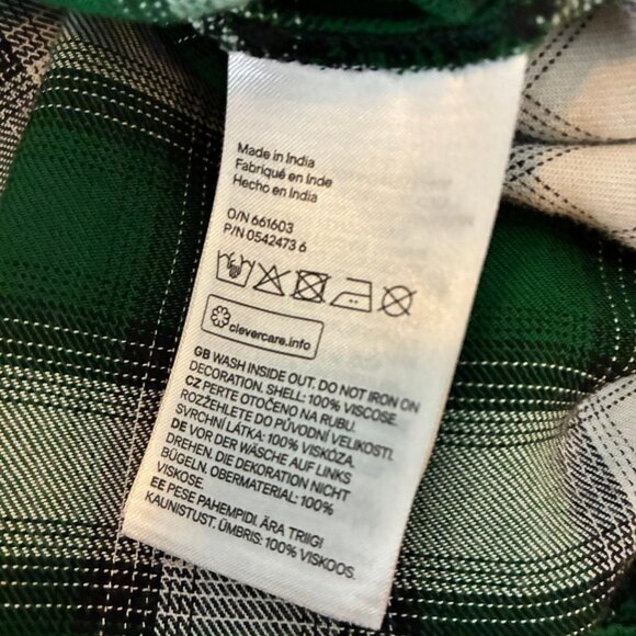H&M Women's Green Plaid Shirt Size 4 Embellished Beaded Bugs - Picture 6 of 6